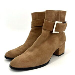 Sergio Rossi Camel Tan Suede Block Heel Ankle Boots Size 37 7
